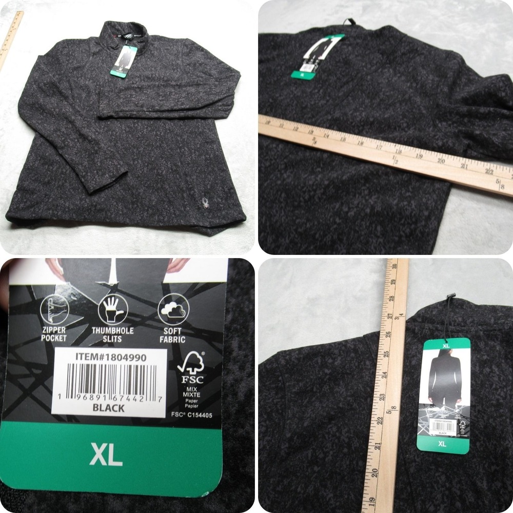 Spyder Active Sweatshirt Men XL Black Gray 1/4 Zip Pullover Flex Fleece NEW